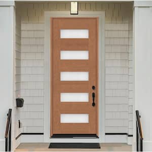 Regency 36 in. x 96 in. 5L Modern Frosted Glass LHIS Autumn Wheat-Stained Fiberglass Prehung Front Door