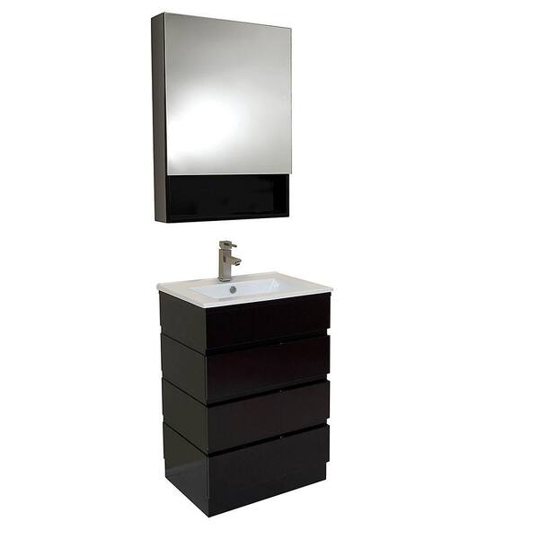 Fresca Amato 24 in. Vanity in Espresso with Marble Vanity Top in White with White Basin and Mirrored Medicine Cabinet