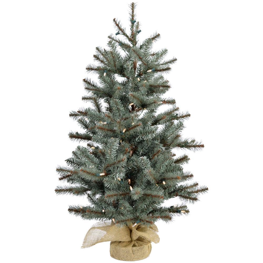4 ft Prelit Pine Christmas Tree with Burlap Base and LED Lights