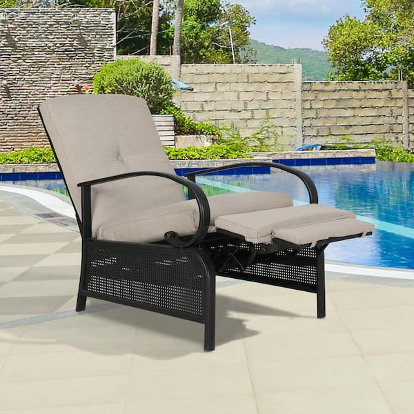 ULAX FURNITURE Black Adjustable Steel Outdoor Reclining Lounge Chair with  Red Cushion HD-970237R - The Home Depot