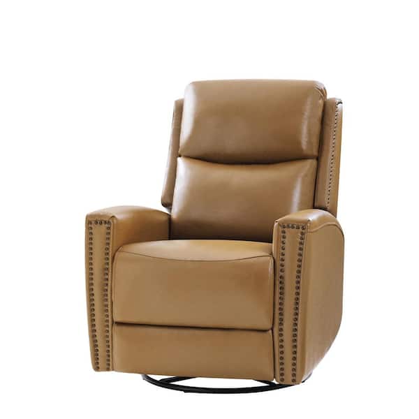 JAYDEN CREATION Regina 30.31 in. Wide Camel Genuine Leather Swivel Rocker Recliner with Nailhead Trims