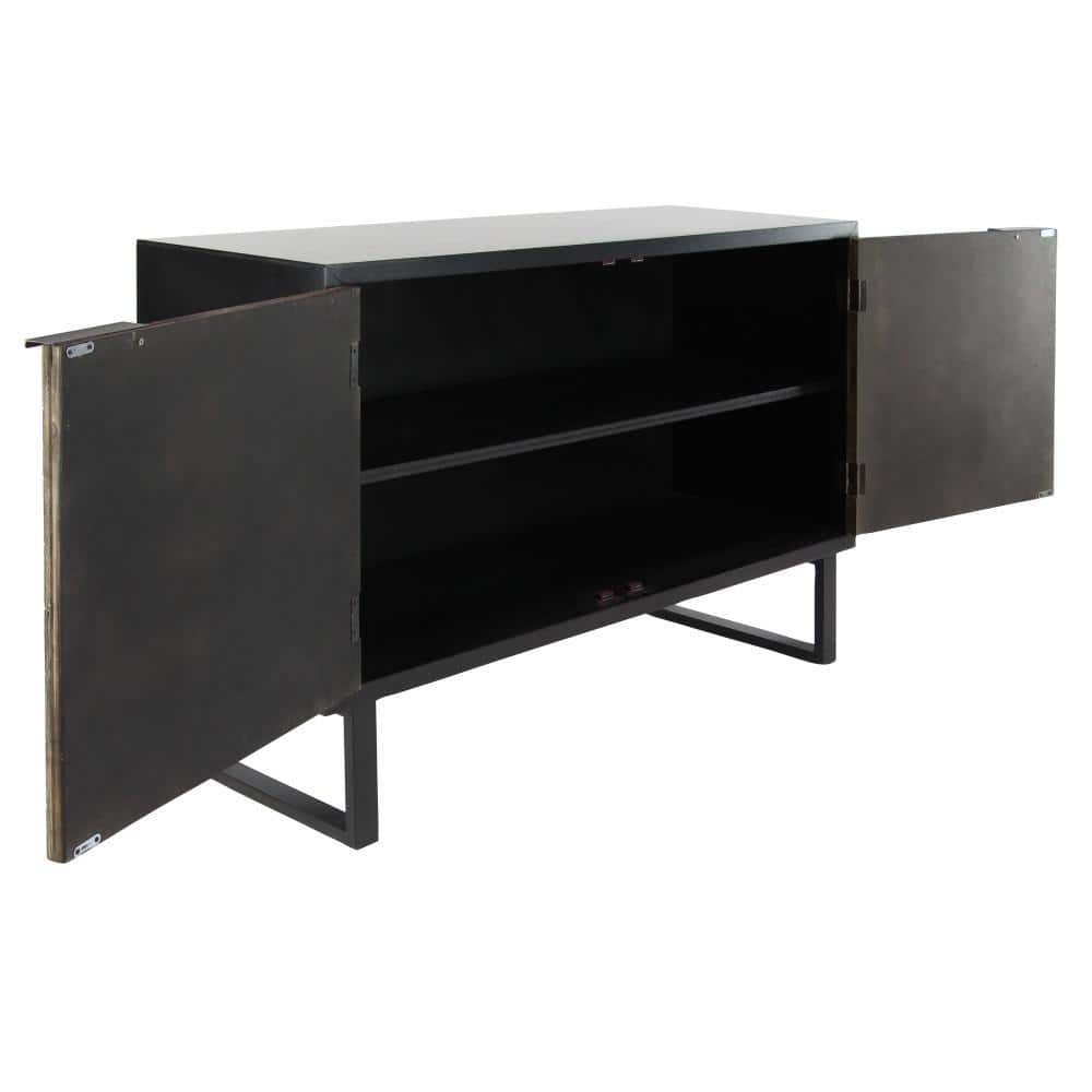 Black and Brown Geometric Wood Inlay Cabinet with Shelf