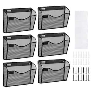 File Wall Rack, Six-Piece 1 Pocket Mesh Wall File Holder, Wall Mounted, Metal Wall File Organizer with Nametag Label