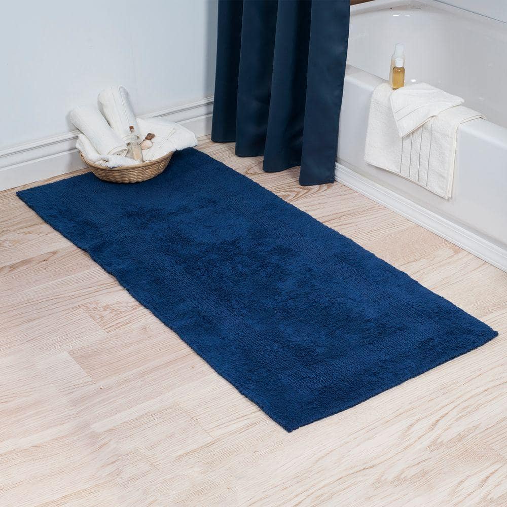 Coastal Comfort Cotton 24x60 Reversible Bath Runner in Navy