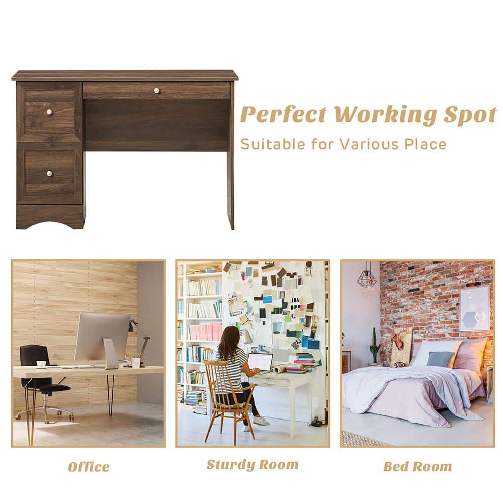Charming Brown Engineered Wood Computer Desk with 3 Drawers