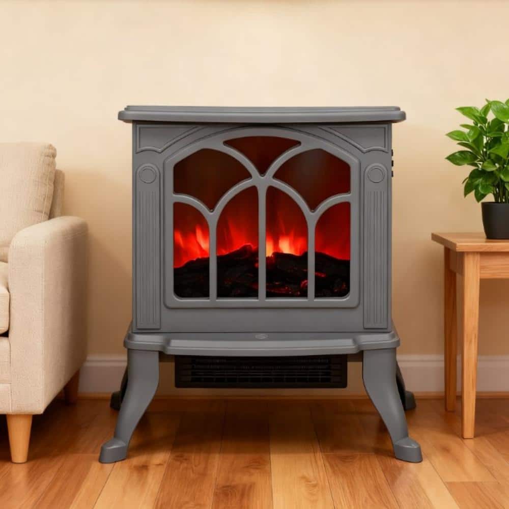 Flynama Retro Electric Fireplace Stove, Realistic Flame for Indoor Home Heating & Decoration