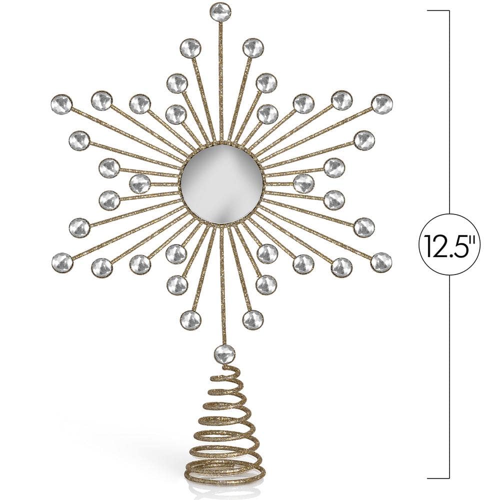 Gold Glitter Metal Wire Star Tree Topper with Silver Gems