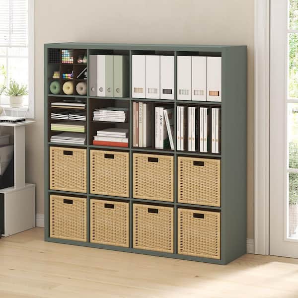 Furinno Cubicle 57.95 in. Tall White Wood 16-Cube Bookcase