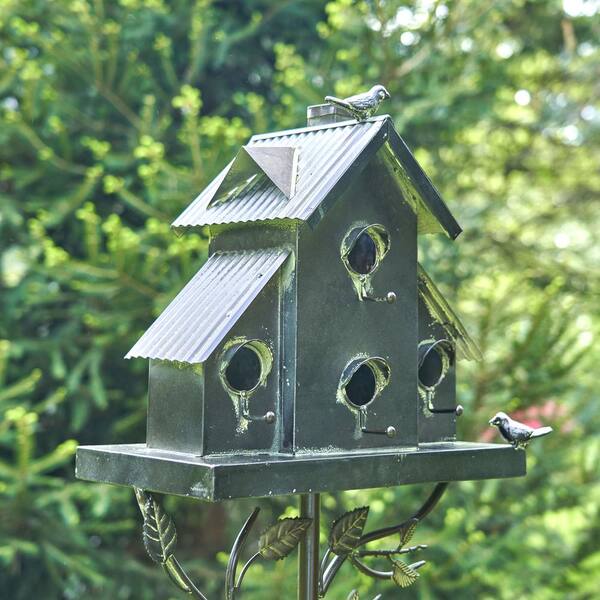 Garden Tall Classic Style Galvanized Bird House Stake with Short Chimney Yard 