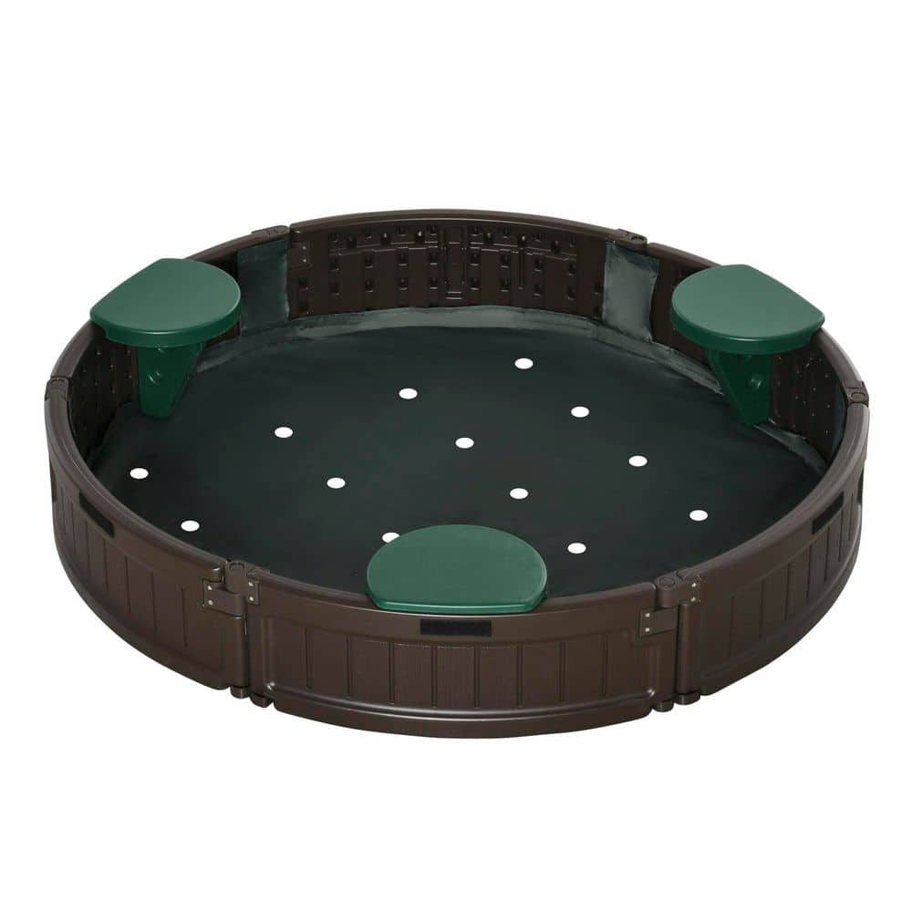 4 ft. W x 4 ft. L x 8.75 in. Kids Outdoor Sandbox with Cover Garden Bed, Children's Round Sandbox for Backyard, Brown price history on PriceWatchPro