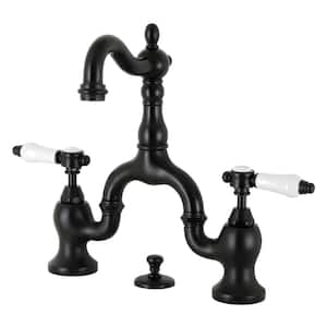 Bel-Air Bridge 8 in. Widespread 2-Handle Bathroom Faucet with Brass Pop-Up in Matte Black