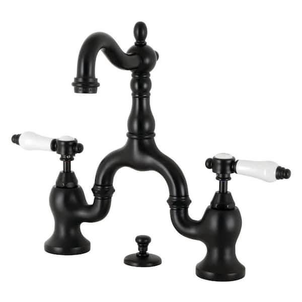 Kingston Brass Bel-Air Bridge 8 in. Widespread 2-Handle Bathroom Faucet with Brass Pop-Up in Matte Black