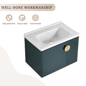 Modern 28 in. W. x 18.5 in. D x 20.7 in. H Single Sink Floating Bath Vanity in Green with White Ceramic Top