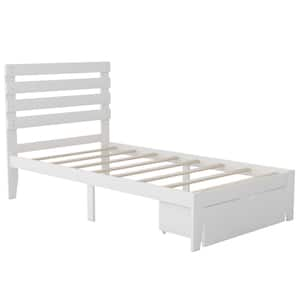 Urtr 76 In. W White Twin Bed Frame, Wood Twin Platform Bed Frame With 