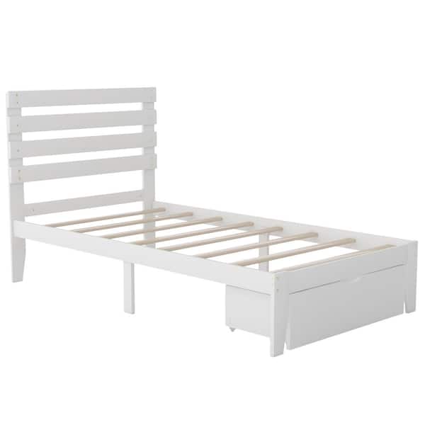 aisword White Twin Size Platform Bed with Drawer
