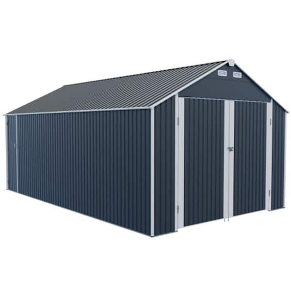 12 ft. x 20 ft. Metal Shed with 2-Doors, 4-Vents, for Car, Bike, Lawn Equipment-Outdoor Storage