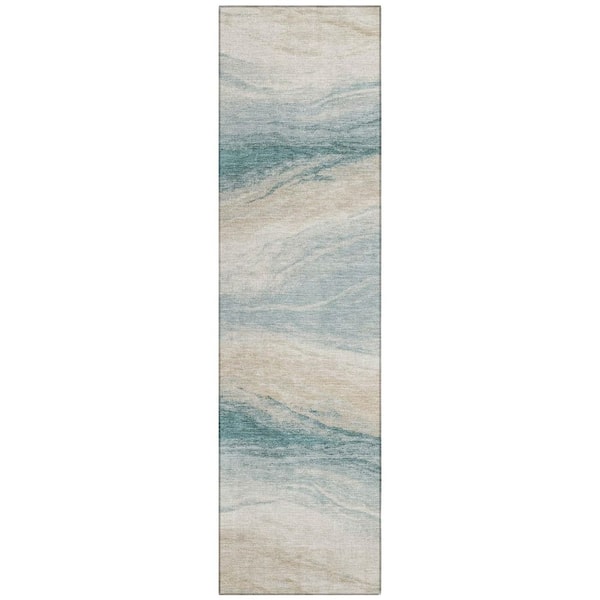 Chantille Machine Washable Indoor/Outdoor Abstract ACN3020 Spa 2 ft. x 7 ft. Runner Rug