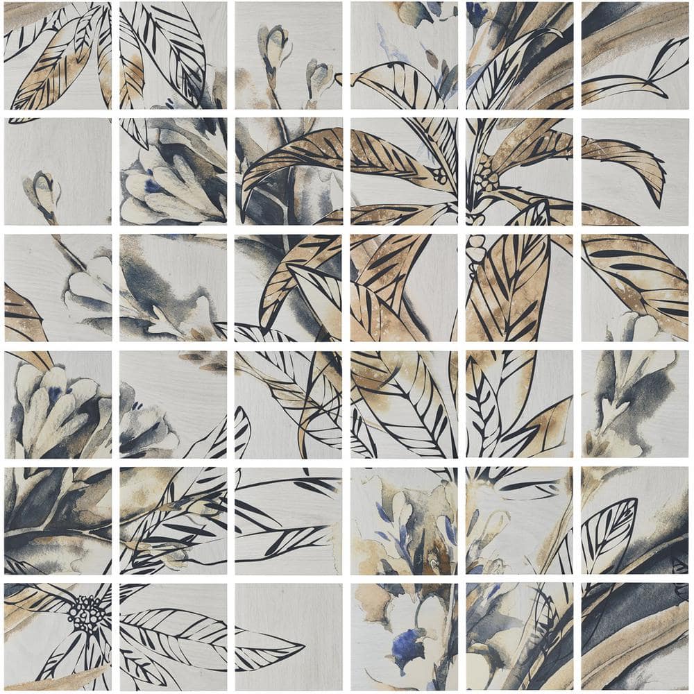 Angela Harris 8" Multicolor Matte Porcelain Botanical Mural Tile