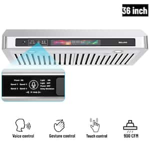 36 in. 900 CFM Ducted Under Cabinet Range Hood in Stainless Steel with Voice/Gesture/Touch Control and LED Lights