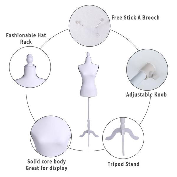 Female Dress Form Pinnable Mannequin Body Torso with Tripod Base Stand