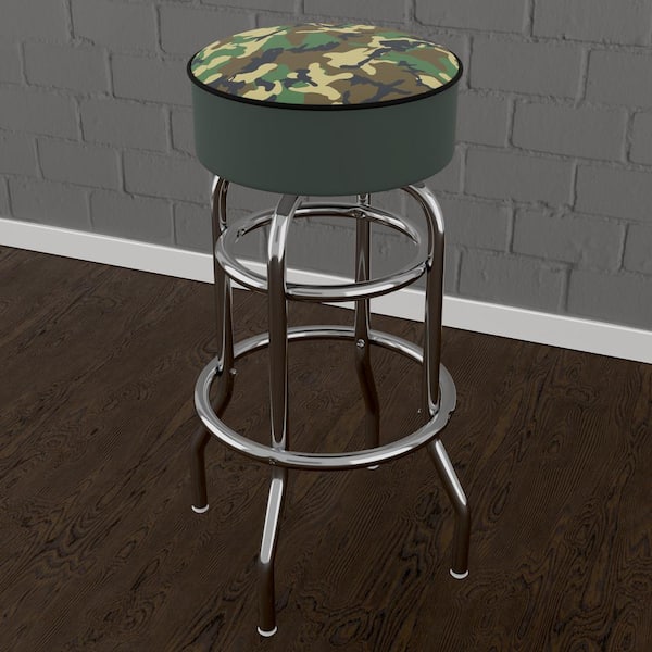 Unbranded Hunt Camo 31 in. Green Backless Metal Bar Tool with Vinyl Seat