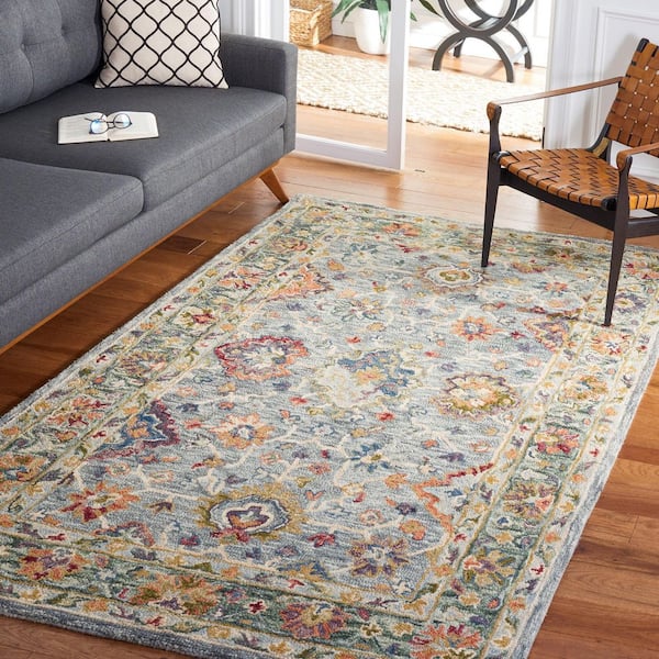 Aspen 3 ft. x 5 ft. Gray/Green Garden Border Area Rug
