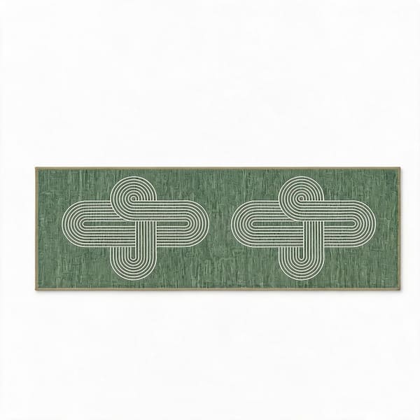 Green 2 X 6 ft. Washable Area Rug, Abstract Rainbow Concentric Pattern, Soft Pearl Velvet Non-Slip Floor Carpetf, Indoor