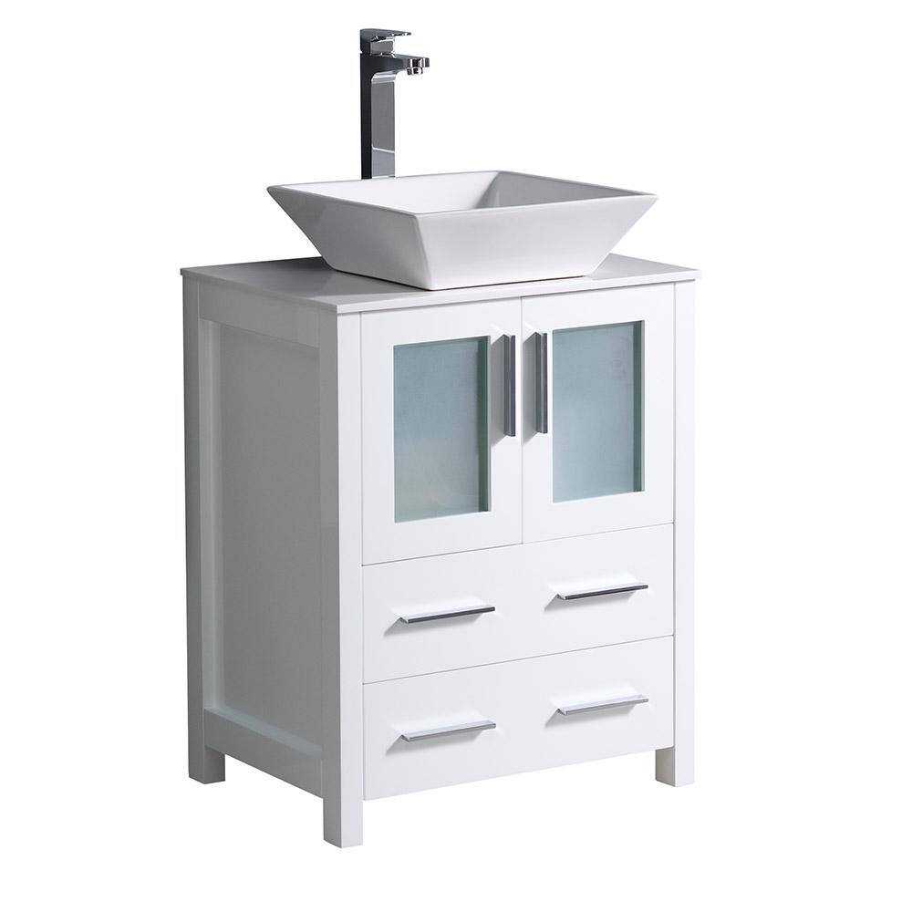 Fresca Torino 24 in. Bath Vanity in White with Glass Stone Vanity Top