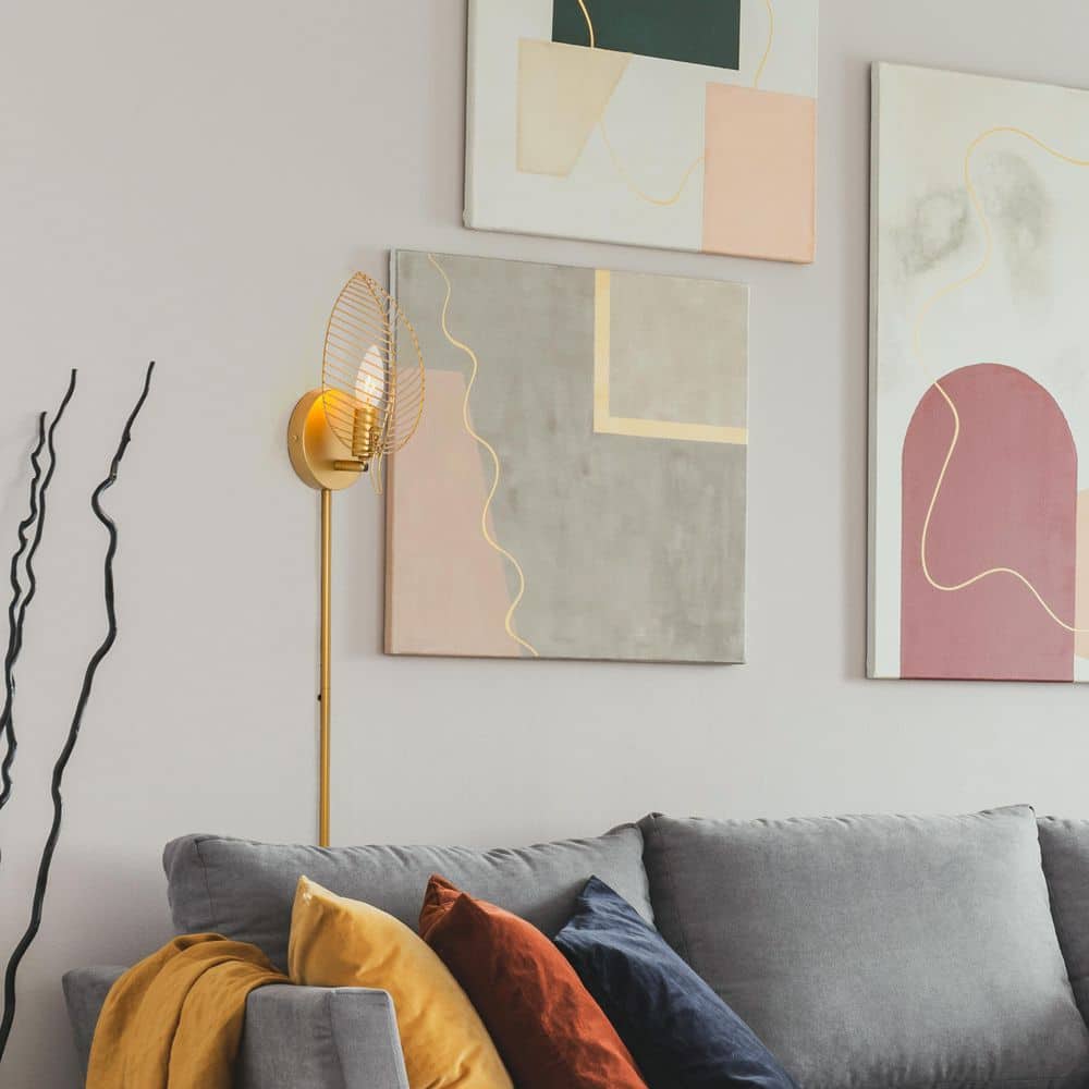 Gold Leaf Shade Plug-In Wall Sconce with Long Cord