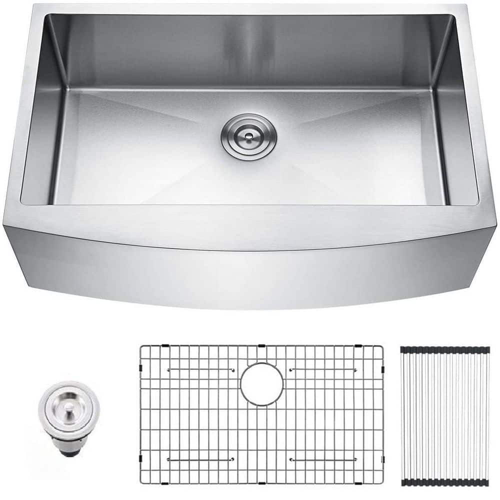 Nestfair Stainless Steel 33 in. Single Bowl Farmhouse Apron Workstation ...