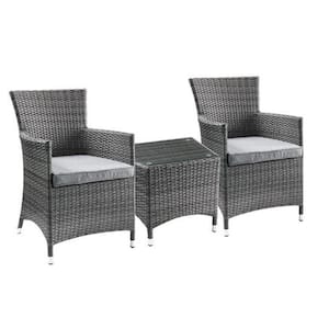 3-Piece Wicker Outdoor Bistro Set with Gray Cushion