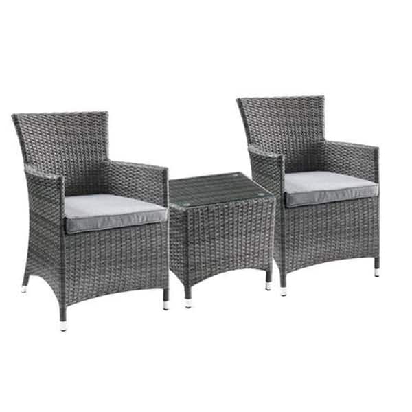 Tatayosi 3Piece Wicker Outdoor Bistro Set with Gray Cushion DJYCH