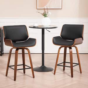 Beate 26in. Black Wood Counter Stool with Faux Leather Seat 1 (Set of Included)