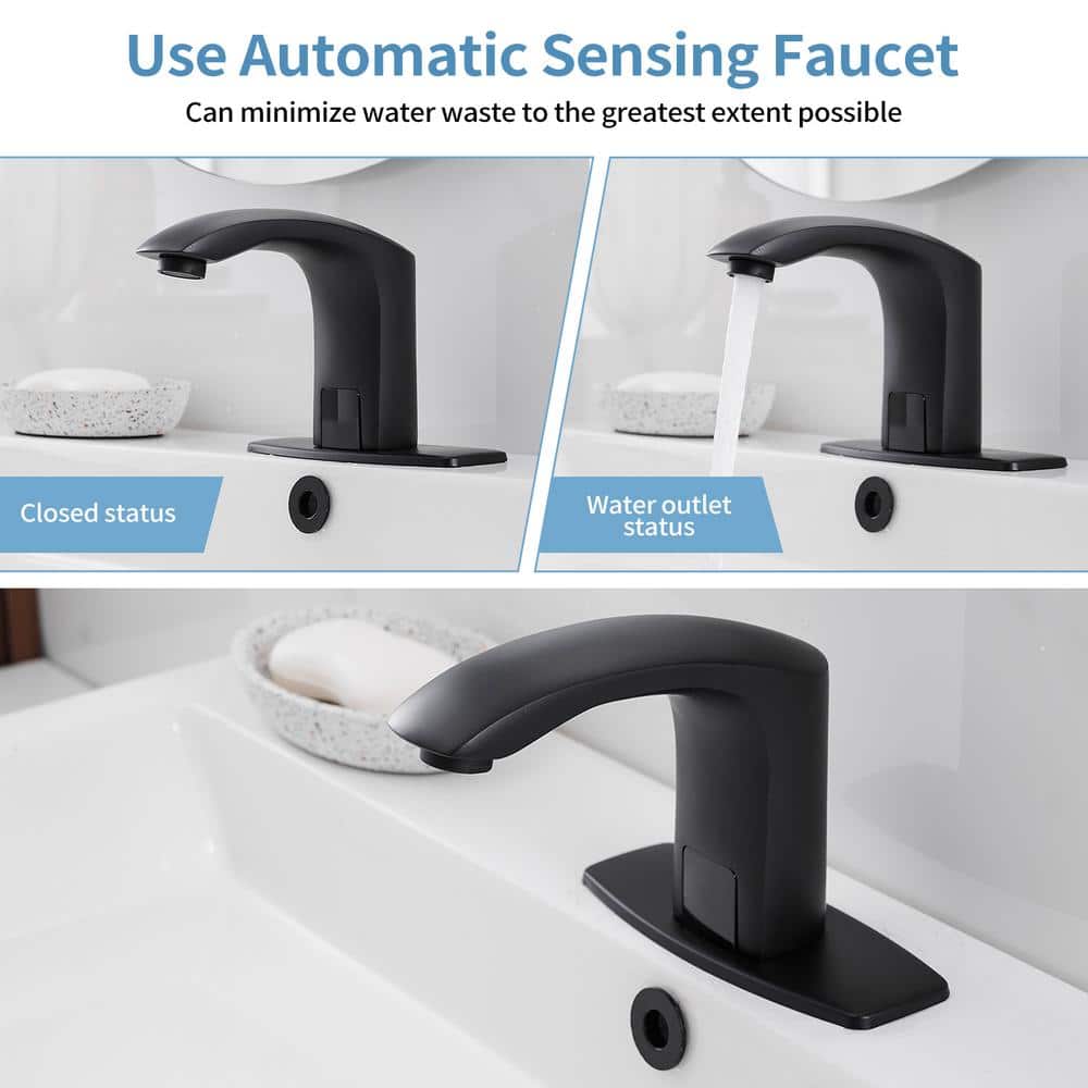Matte Black Stainless Steel Touchless Bathroom Faucet with Deck Plate