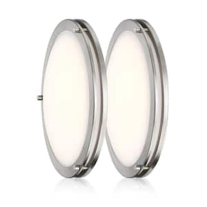 14 in. 21W Brushed Nickel 5CCT Dimmable Integrated LED Flush Mount Ceiling Light with White Acrylic Shade 2Pack