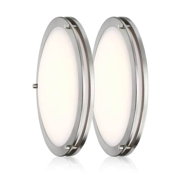 Edvivi 14 in. 21-Watt Brushed Nickel 5CCT Dimmable Integrated LED Flush Mount Ceiling Light with White Acrylic Shade (2-Pack)