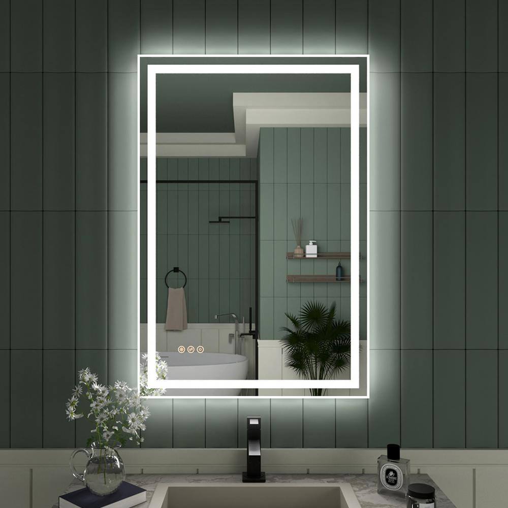Vela 24 in. W x 36 in. H Rectangular Frameless LED Light Anti-Fog Wall Bath