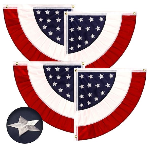 1.5 ft. x 1.5 ft. Embroidered USA Center Quarter Circle Fan Flag with Canvas Header Brass Grommets (2-Pack)