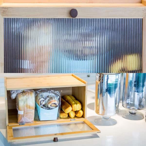1 Piece Bamboo Bread Box for Kitchen Counter, Large Capacity Bread Storage Container with Window, Bread Holder