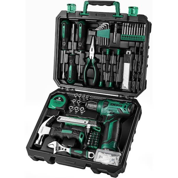 Afoxsos 8V Cordless Drill Green Home Tool Kit with 126 Piece Hand Tools fo Lightweight and Rechargeable Cable Railing System