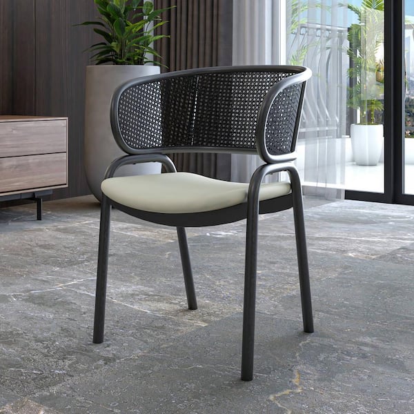 Leisuremod Modern Upholstered Dining Chair with Cozy Armrest and Black Iron Legs for Dining Room, Ervilla Series in Beige