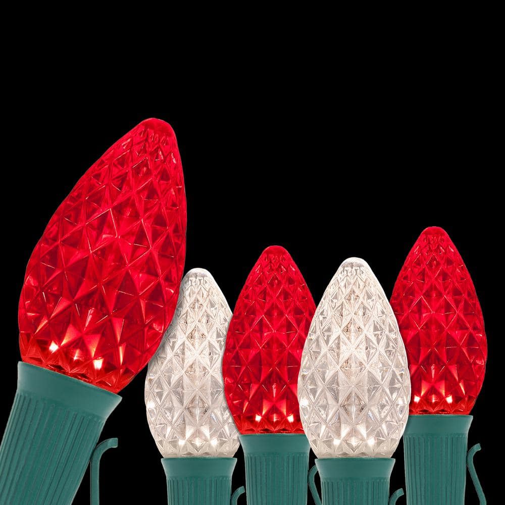 OptiCore 49 ft. 50-Light LED Red and Warm White Faceted C7 String Light Set