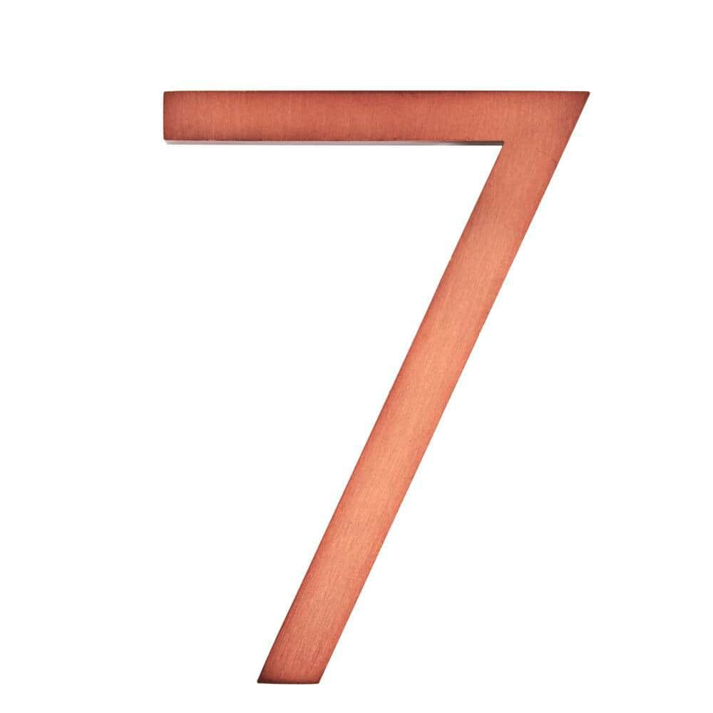 6 in. Antique Copper Aluminum Floating or Flat Modern House Number 7