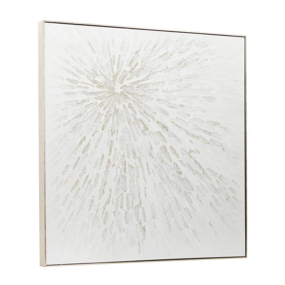 Large White and Silver Abstract Canvas Framed Wall Art