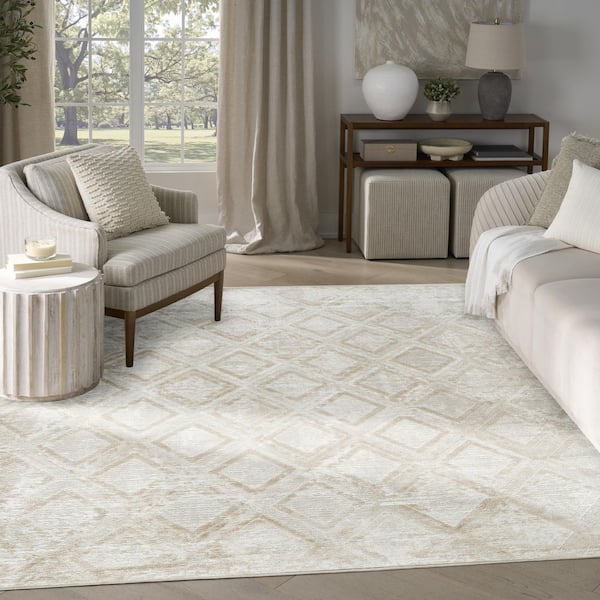 Dekor Ivory Beige 8 ft. x 10 ft. Diamond Contemporary Area Rug
