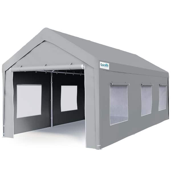 10 ft. x 20 ft. Carport with Roll-up Ventilated Windows, Anti-Snow Car Port, Portable Garage Shelter Boat Shelter-Grey