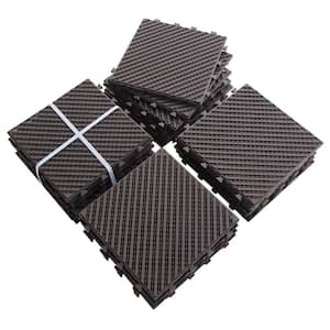 12.25 in. x 12.25 in. Outdoor Square Composite Interlocking Flooring Deck Tiles in Dark Brown (Pack of 27 Tiles)
