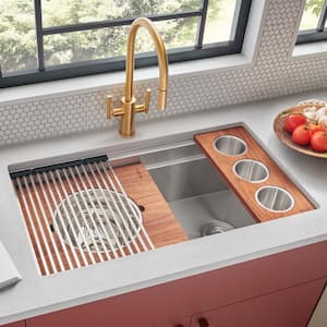 16-Gauge Stainless Steel 33 in. Single Bowl Undermount Workstation Kitchen Sink