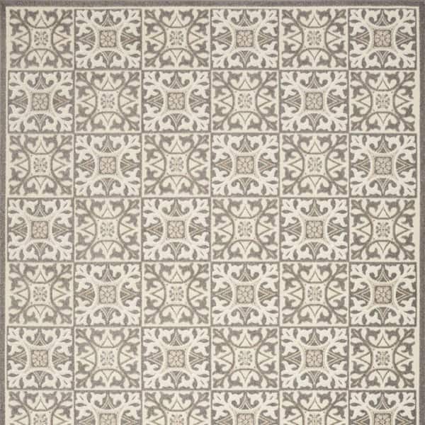 Gray, Ivory 5 ft. x 8 ft. Woven Polypropylene Rectangle Indoor/Outdoor Area Rug