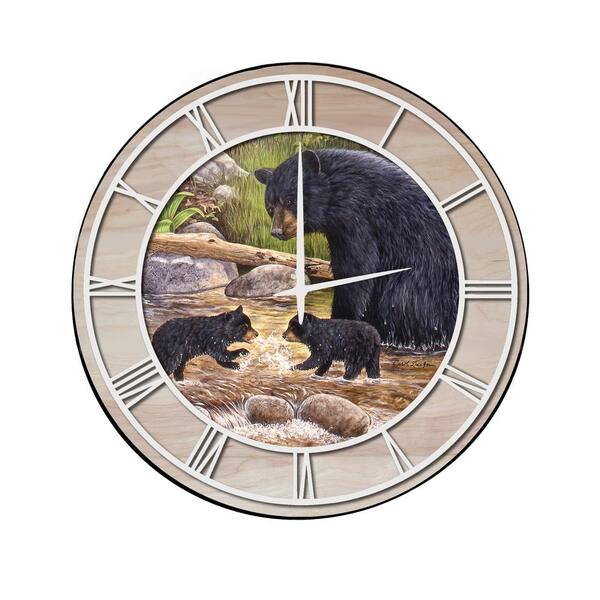 Unbranded "Bear Creek Gang" Woodgrain Accent and White Numbers Imaged Wall Clock